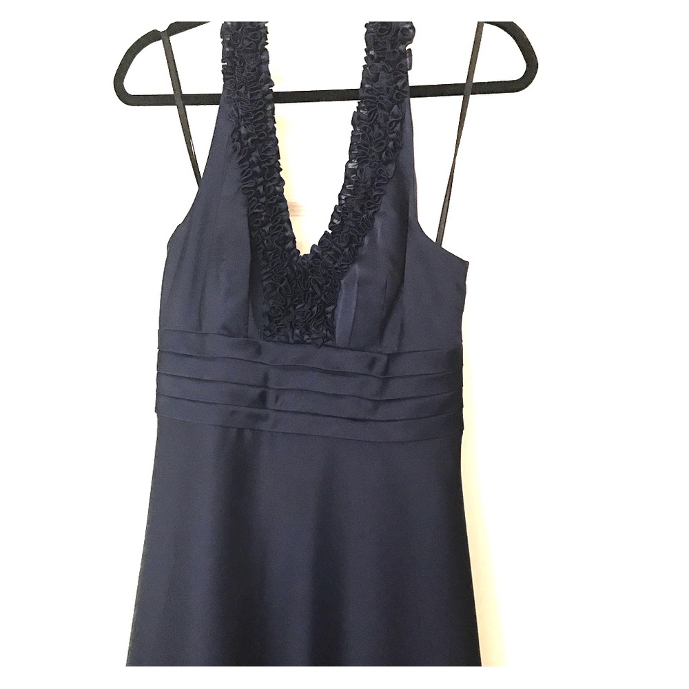 Navy Satin Backless Cocktail Dress Fit and Flare
